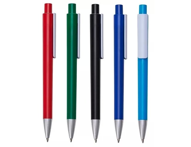 Caneta Plástica Personalizada Colorida com Clip Branco