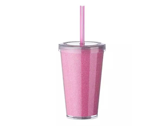 Copo Acrlico Rosa Parede Dupla Personalizado