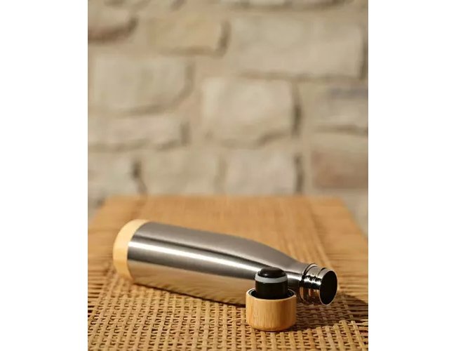 Garrafa em Aco Inox com tampa em Bambu Personalizada