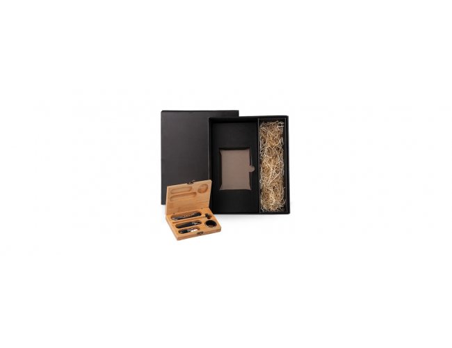 Acessrios Para Vinho Com Estojo Em Bambu E Espao Para Garrafa- 6 Ps