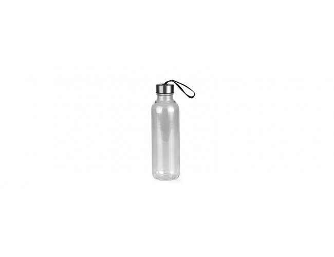 Garrafa Plstica Transparente Com Tampa Em Ao Inox E Cordo Preto - 600Ml