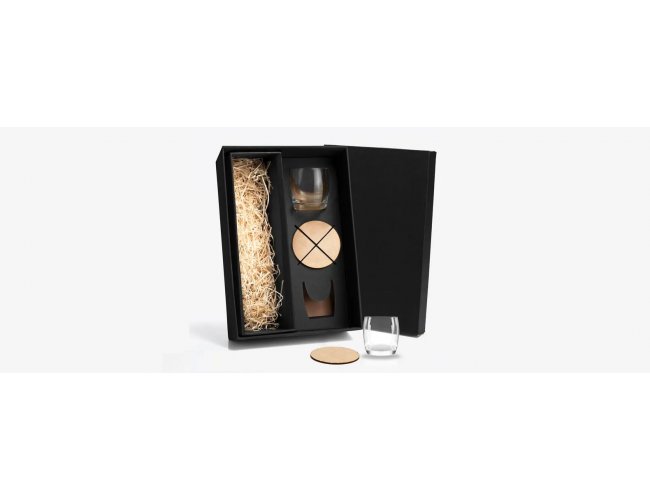 Jogo De Copos De Vidro P/ Whisky 330 Ml Com Porta Copo