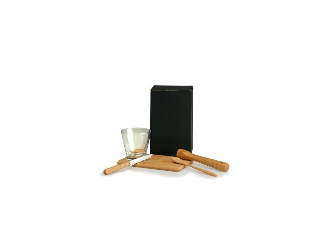KIT PARA CAIPIRINHA EM BAMBU COM TBUA E SOCADOR - 5 PS