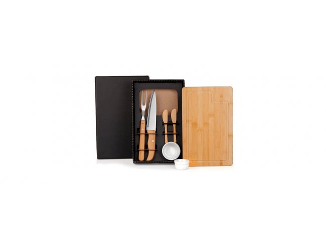 Kit Para Churrasco / Petisco Em Bambu / Porcelana - 7 Ps