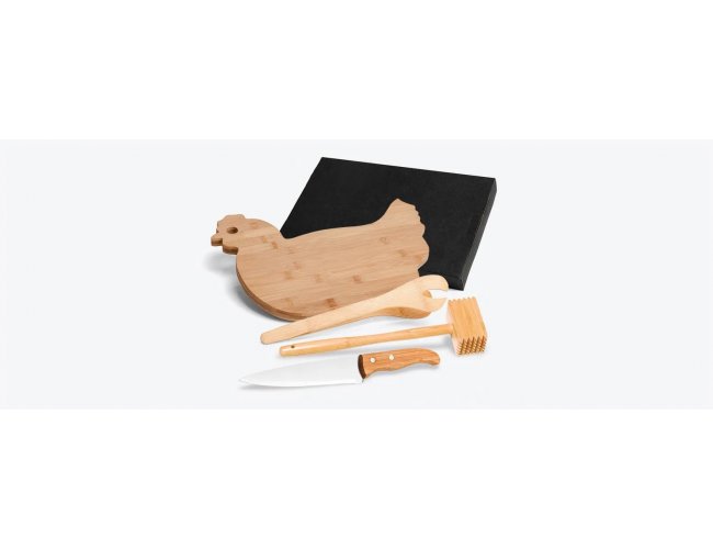 Kit Para Cozinha Em Bambu Com Tbua Formato Galinha