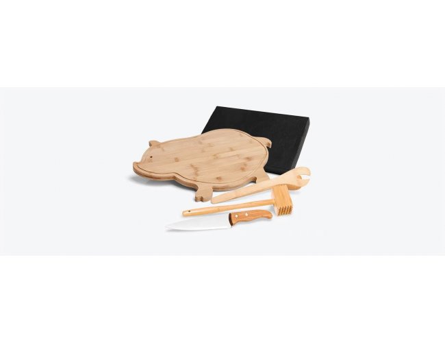 Kit Para Cozinha Em Bambu Com Tbua Formato Porco