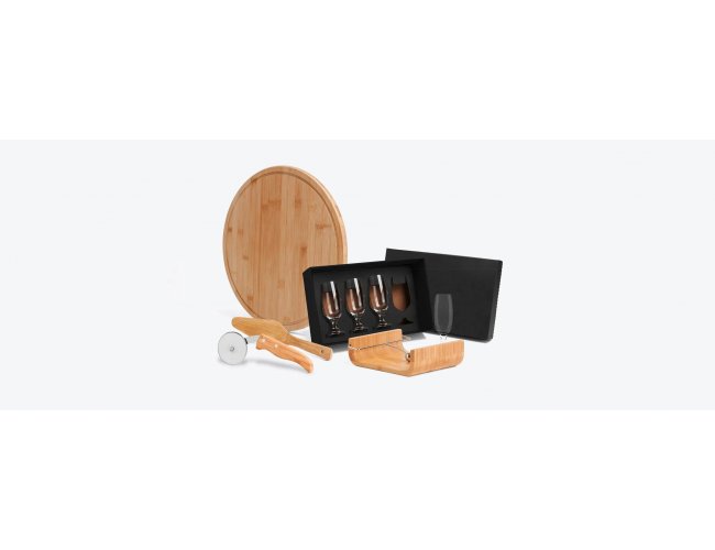 KIT PARA PIZZA EM BAMBU COM ACESSRIOS - 8 PS