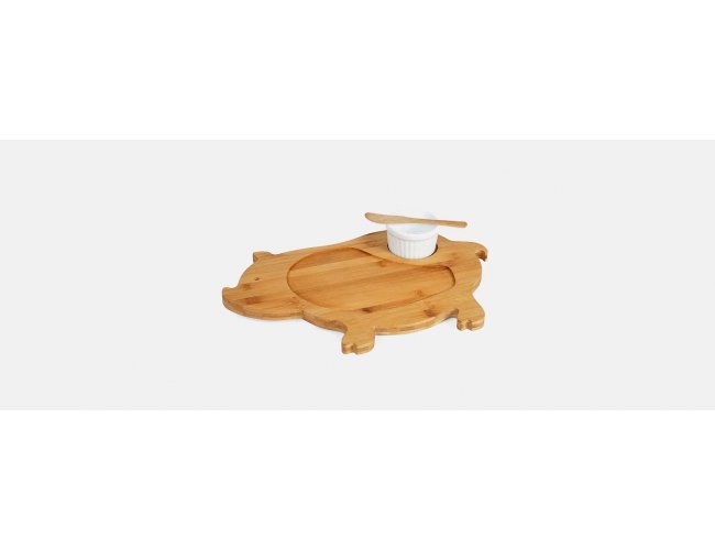 Kit Petisco Em Bambu / Porcelana Com Tbua Formato Porco