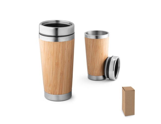 PIETRO. Copo de viagem em bambu e ao inox 500 mL Personalizada