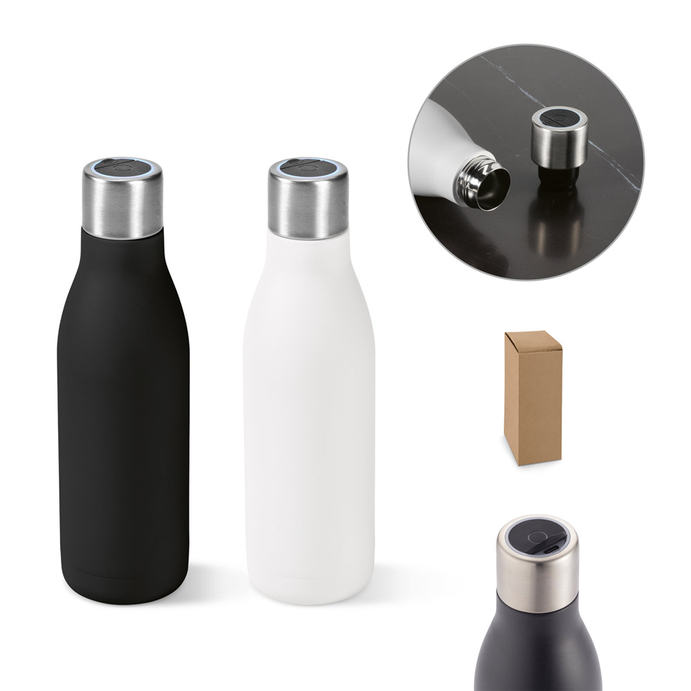 CHILWELL. Garrafa em ao inox (90% reciclado) de parede dupla trmica com sistema de auto-sanitizao UV 500 mL