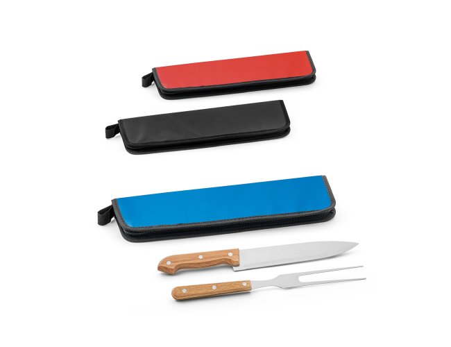 CUBAT. Kit churrasco em estojo em 210D com 2 utensílios em aço inox e madeira seringueira