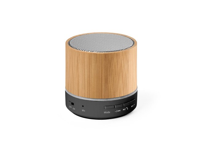 RE-GLASHOW. Caixa de som porttil com microfone, em bambu e ABS 100% reciclado 400 mAH