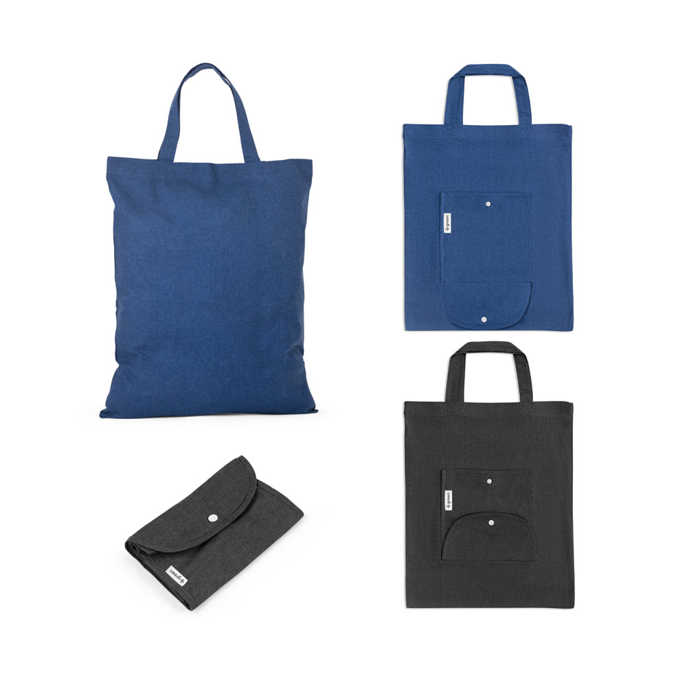 SIENA. Sacola dobrável (140 g/m²) em 50% algodão, 30% algodão reciclado e 20% poliéster reciclado (140 g/m²)
