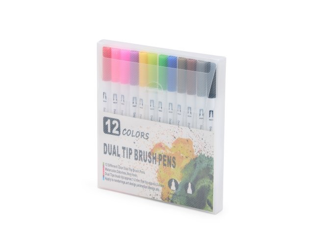 Kit Canetinhas Ponta Dupla Com 12 Cores
