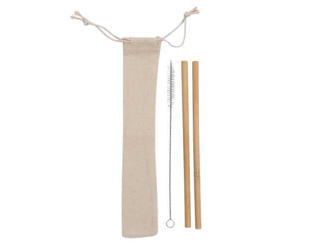 Kit Canudos de Bambu com Escova de Limpeza