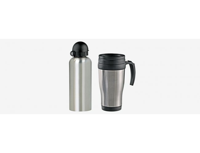 CONJ. DE SQUEEZE E CANECA EM AO INOX  600/410 ML- 2 PS